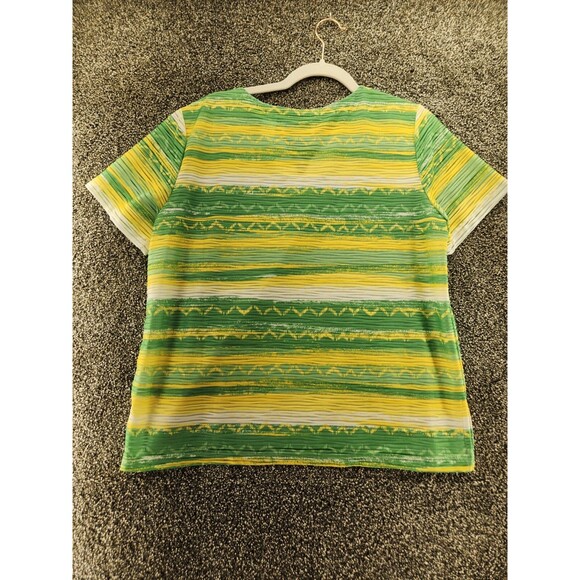 Alfred Dunner Medium Petite Short Sleeve Green Yellow Blouse 8.6608 - Picture 5 of 5